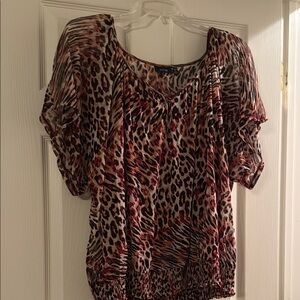 Apt. 9 Ruched Blouse Brown and Black Short Sleeve